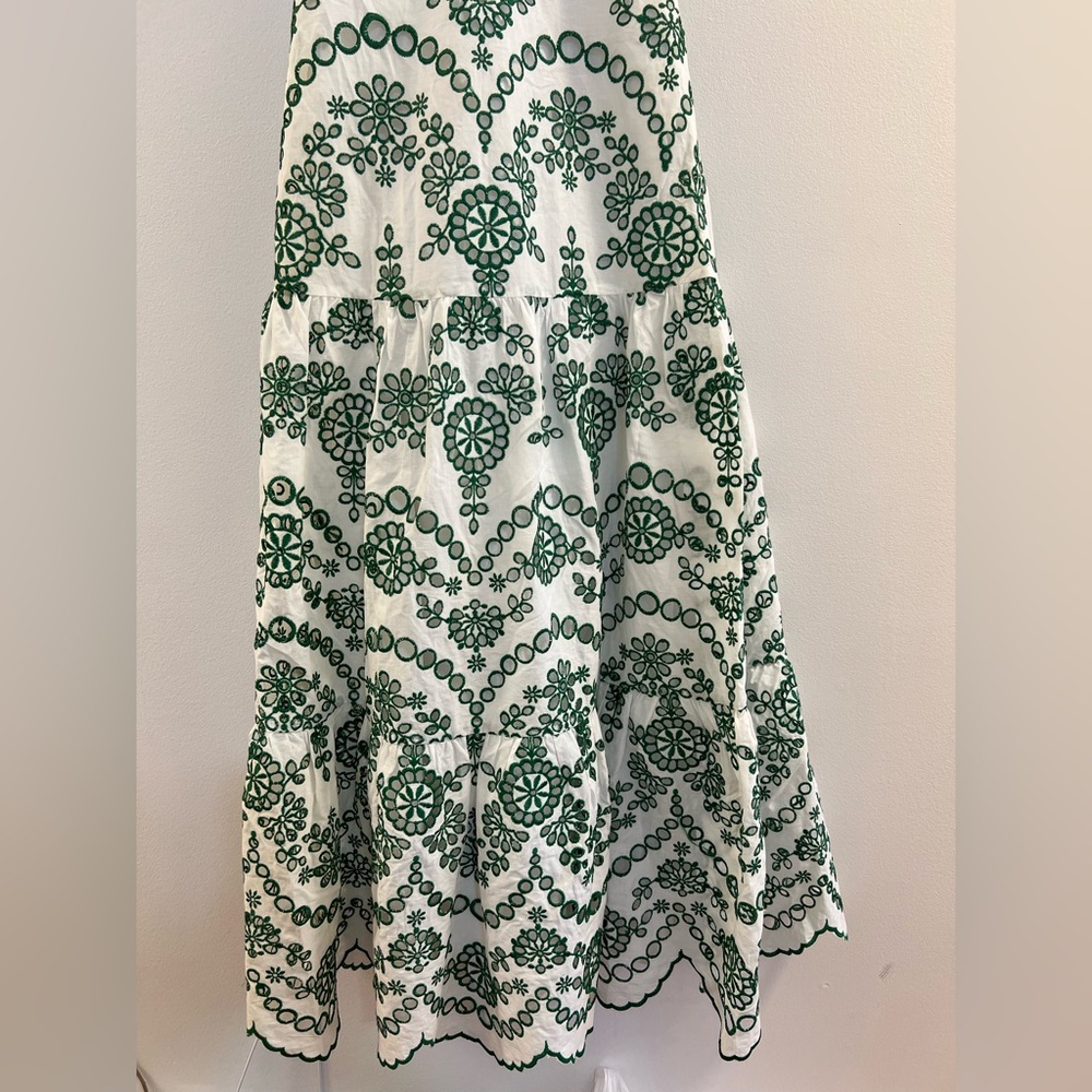MILLY Hayden Scallop Eyelet Dress in White & Green - Picture 7 of 16